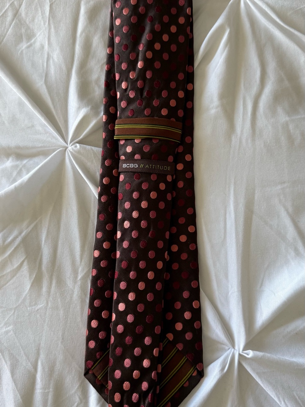 BCBG Attitude Brown Tie with Pink Polka Dots